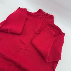 Chaps Red Knit  Pullover Sweater Men's Size L Logo Mock Zip Casual Preppy